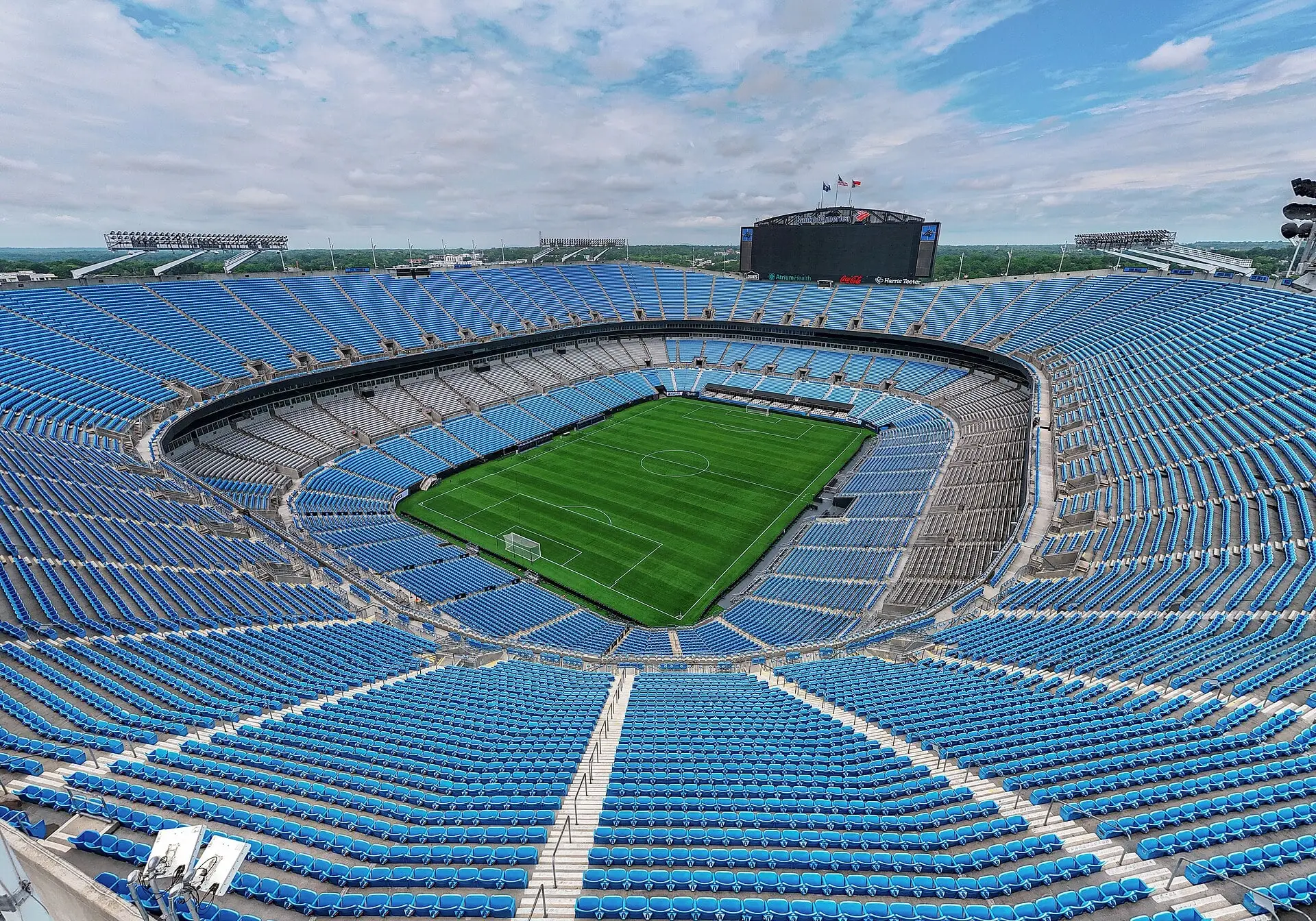 Bank of America Stadium exterior in Uptown Charlotte, home of the Panthers and Charlotte FC, photographed in 2025