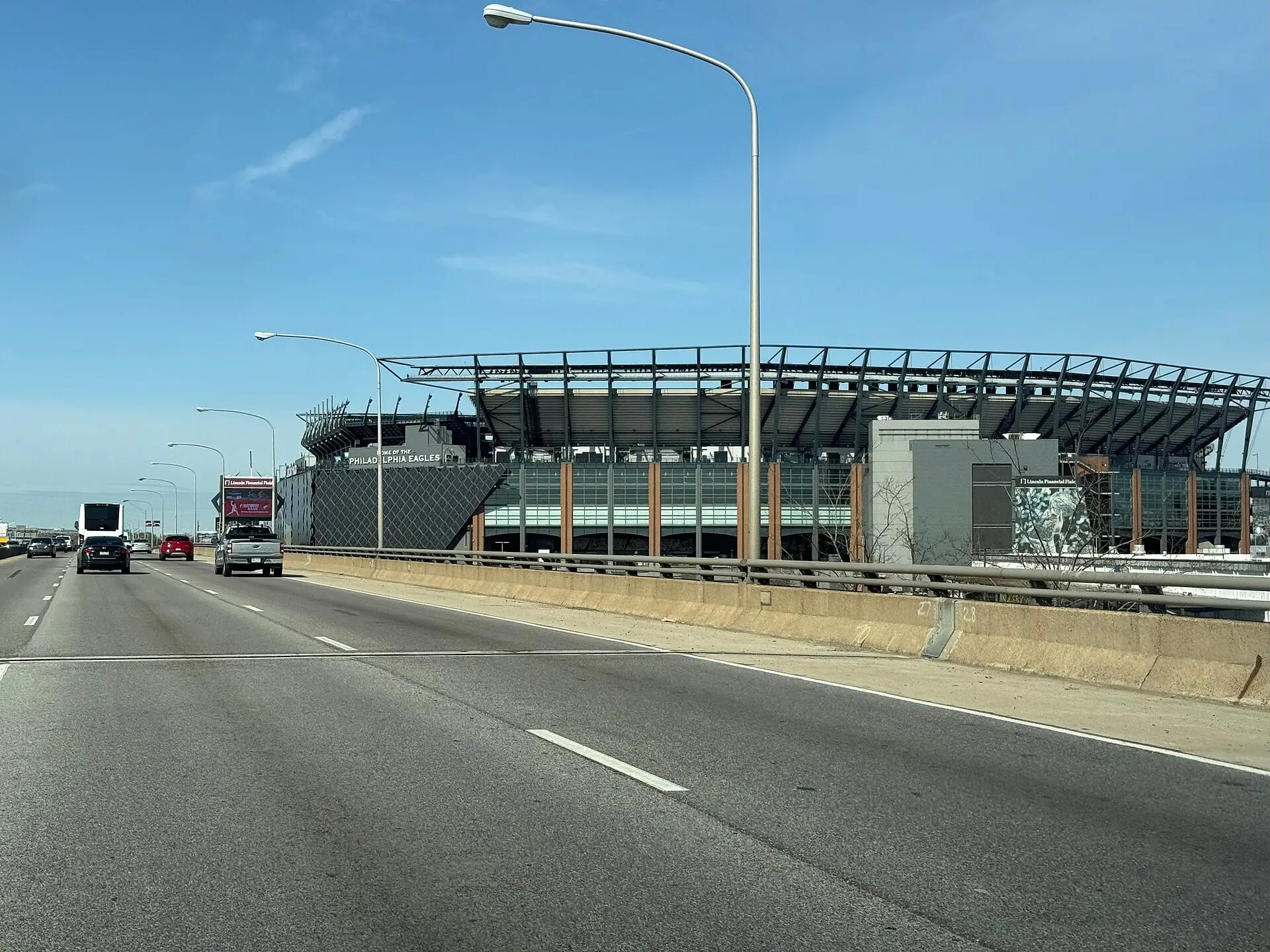 Lincoln Financial Field beside Interstate 95 in South Philadelphia, April 2025