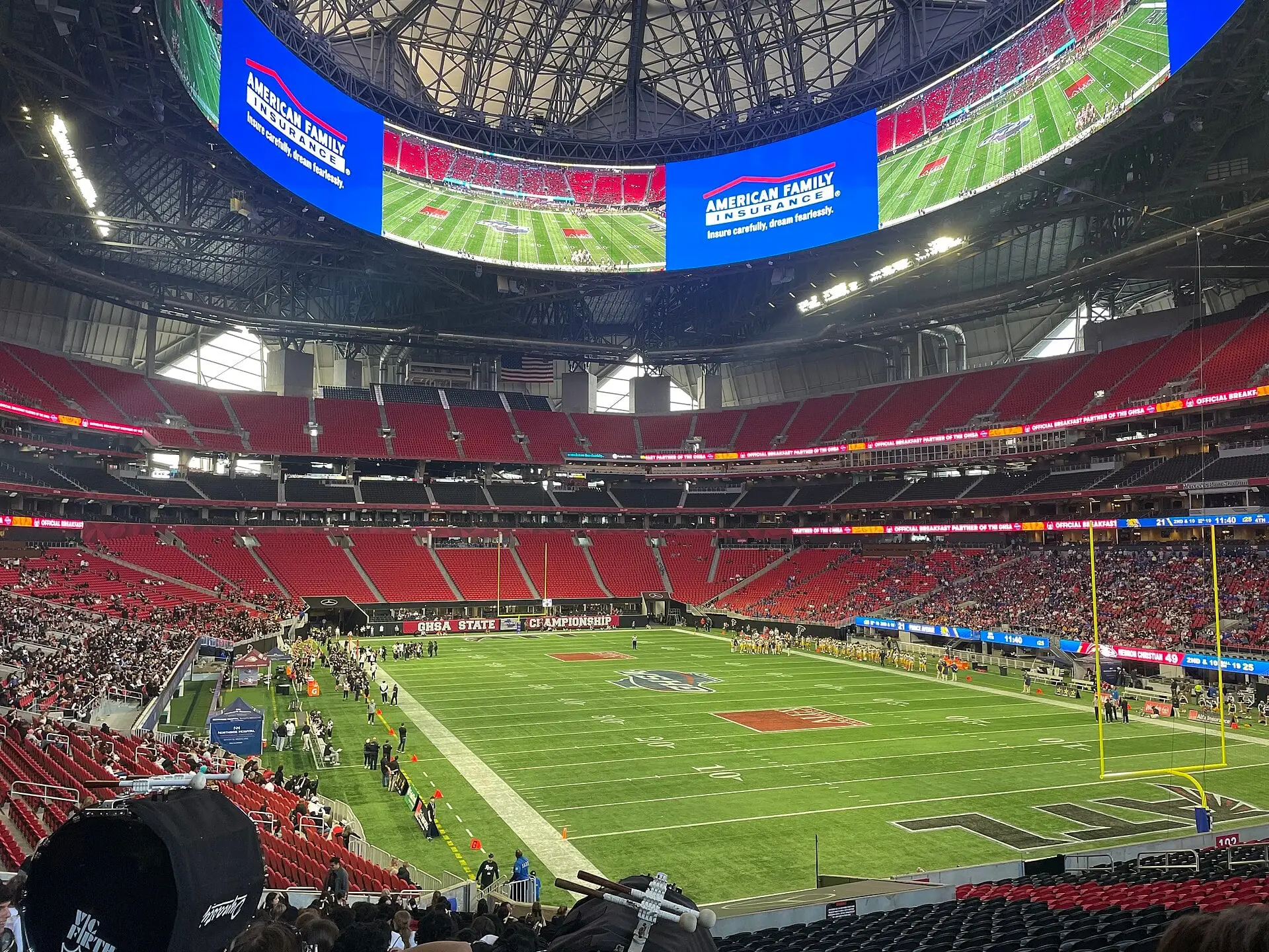 Inside Mercedes-Benz Stadium during a December 2024 high school football state title game