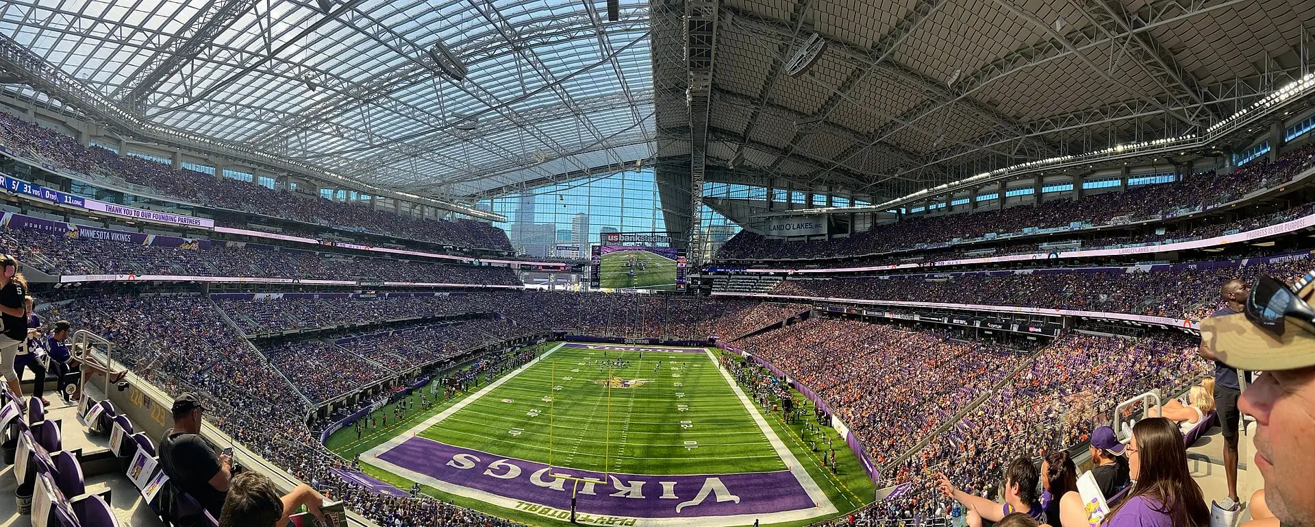 Panorama of the U.S. Bank Stadium seating bowl during a Vikings scrimmage
