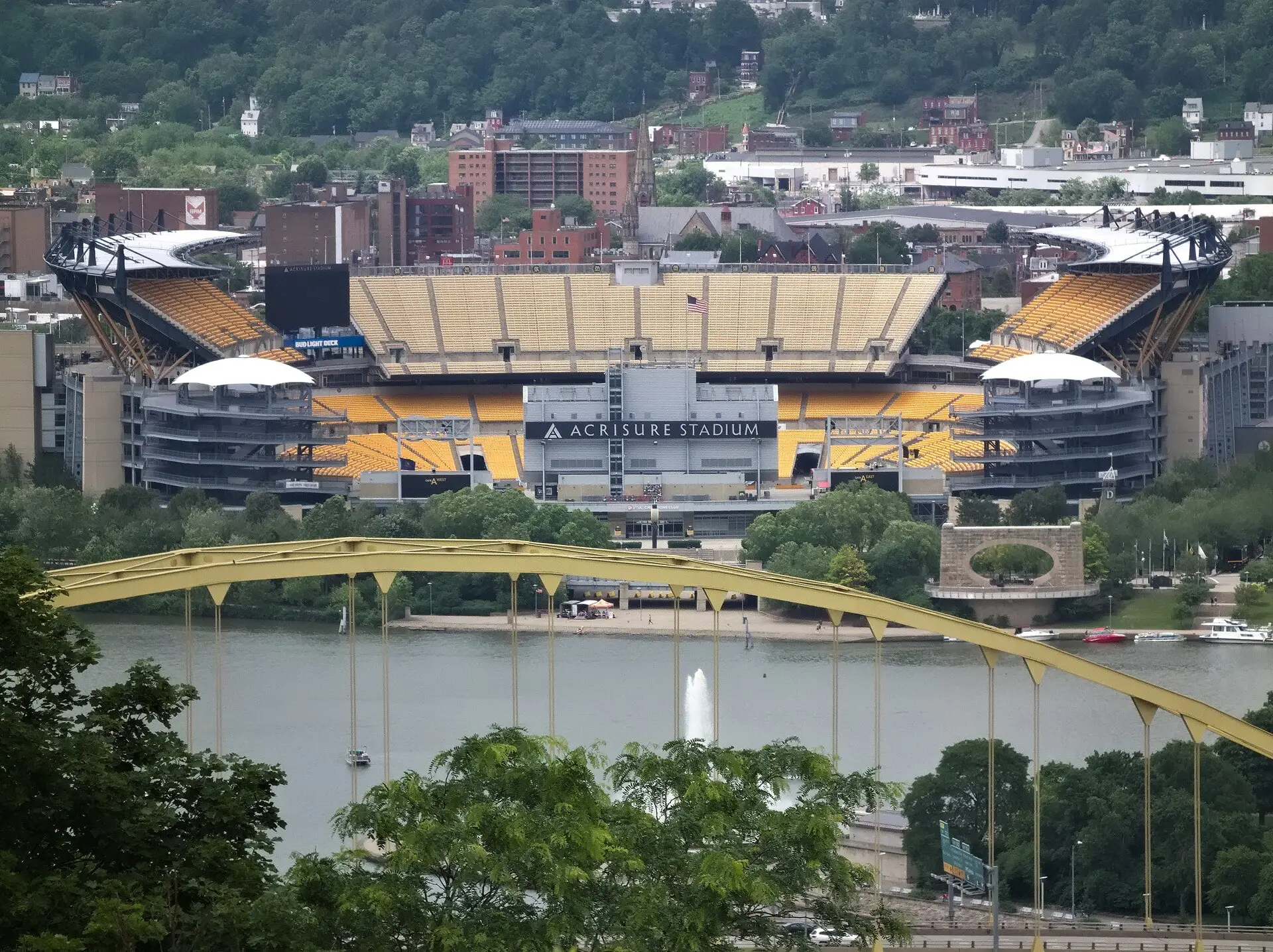 Acrisure Stadium seen from Mount Washington with the Fort Pitt Bridge in the foreground