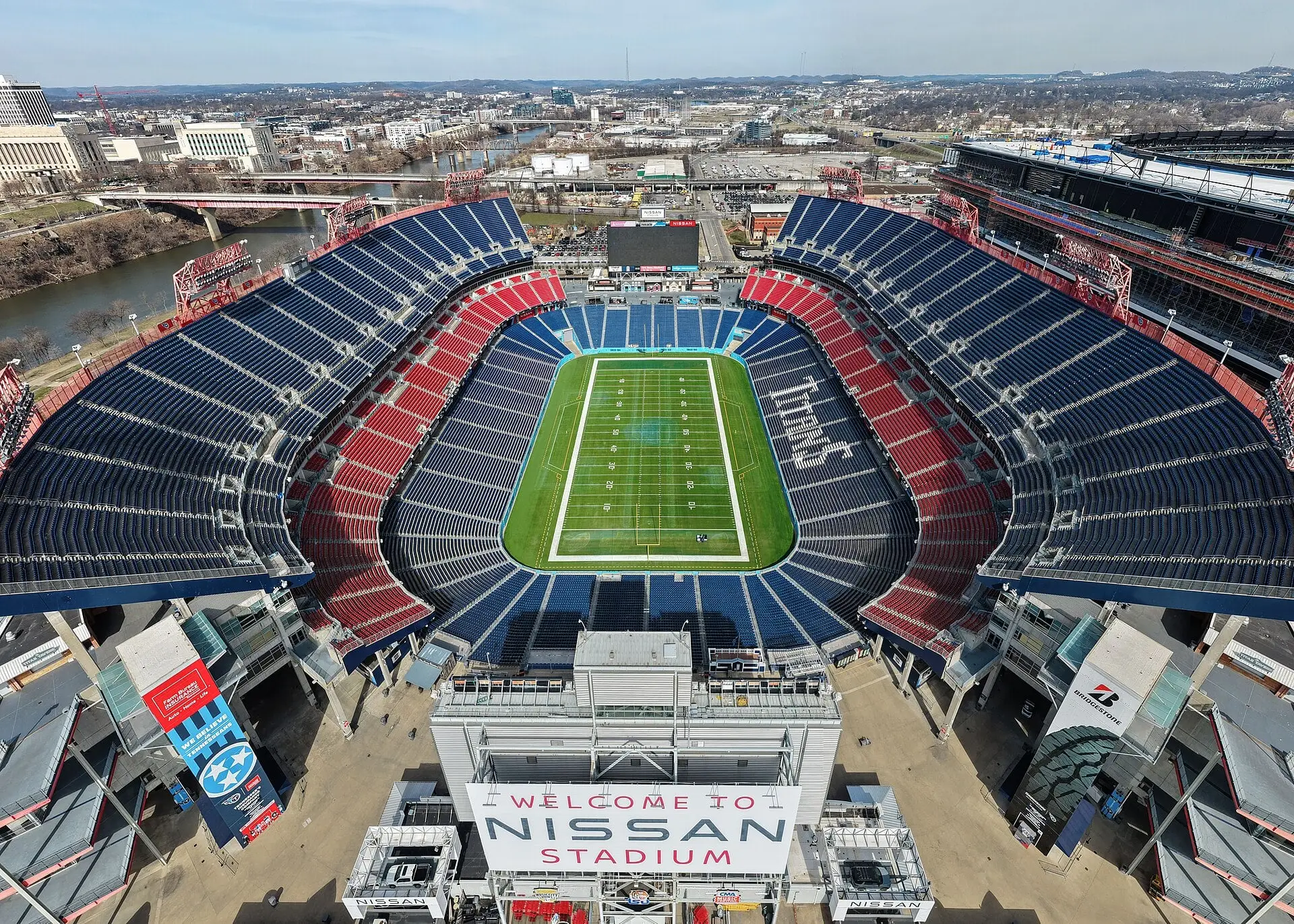 Wide-angle view of Nissan Stadium in Nashville, photographed in February 2026