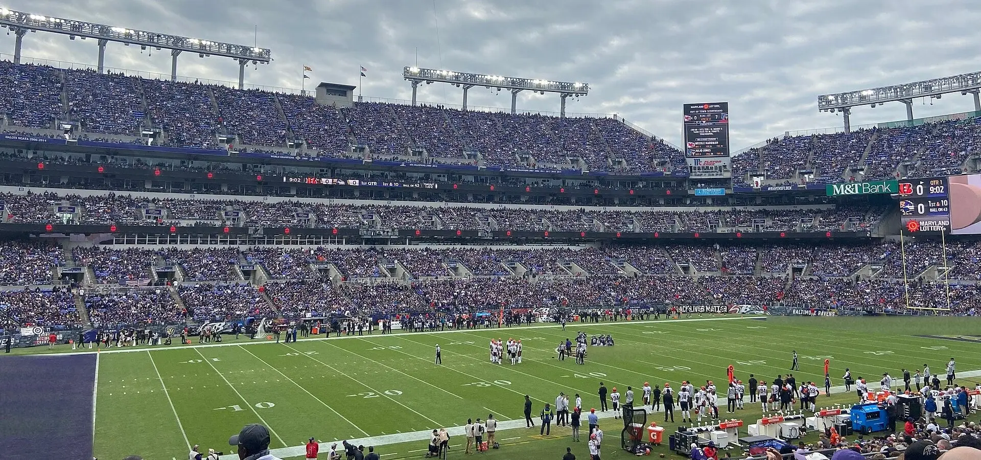 Seating bowl and field at M&T Bank Stadium during the Bengals-Ravens game on October 24, 2021