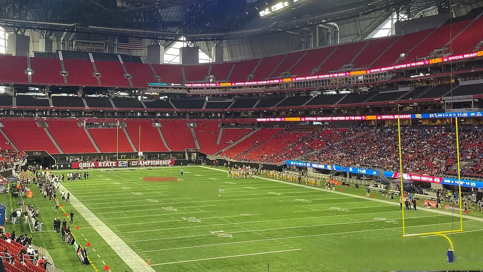 Inside Mercedes-Benz Stadium during a December 2024 high school football state title game