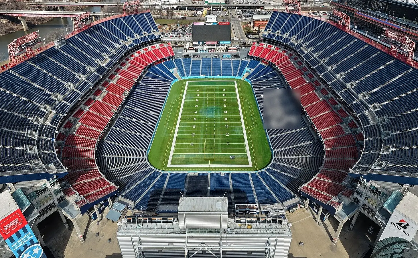 Wide-angle view of Nissan Stadium in Nashville, photographed in February 2026
