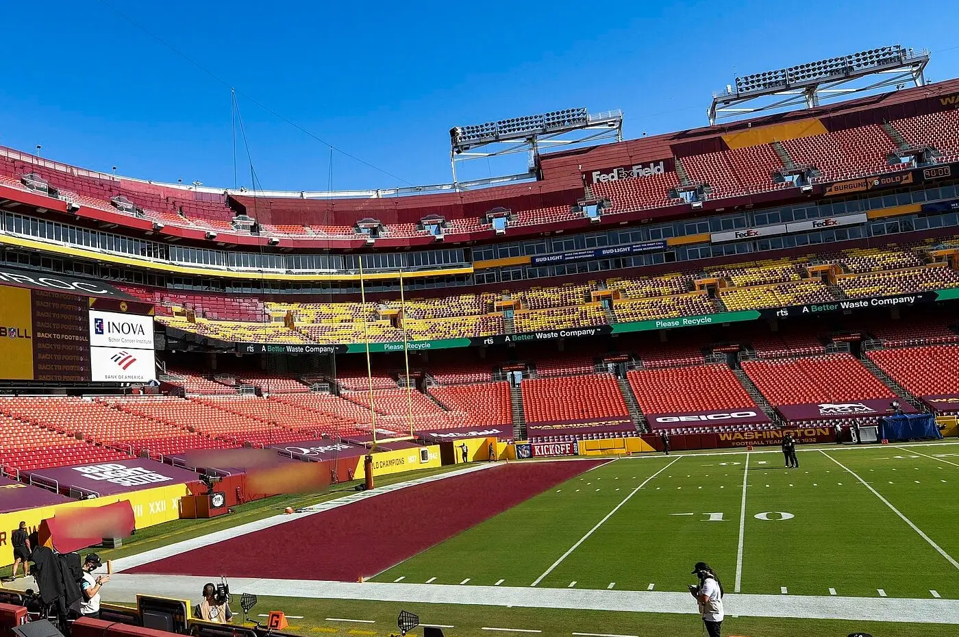 FedExField, now Northwest Stadium, before an NFL game in September 2020, seen across the seating bowl
